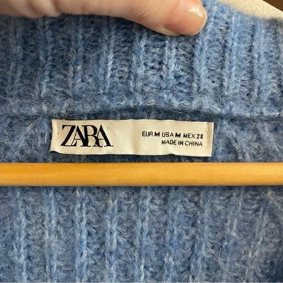Zara Cardigan Sweater Chunky Grandpa Alpaca Blend Blue Heather Size Medium - Picture 7 of 10